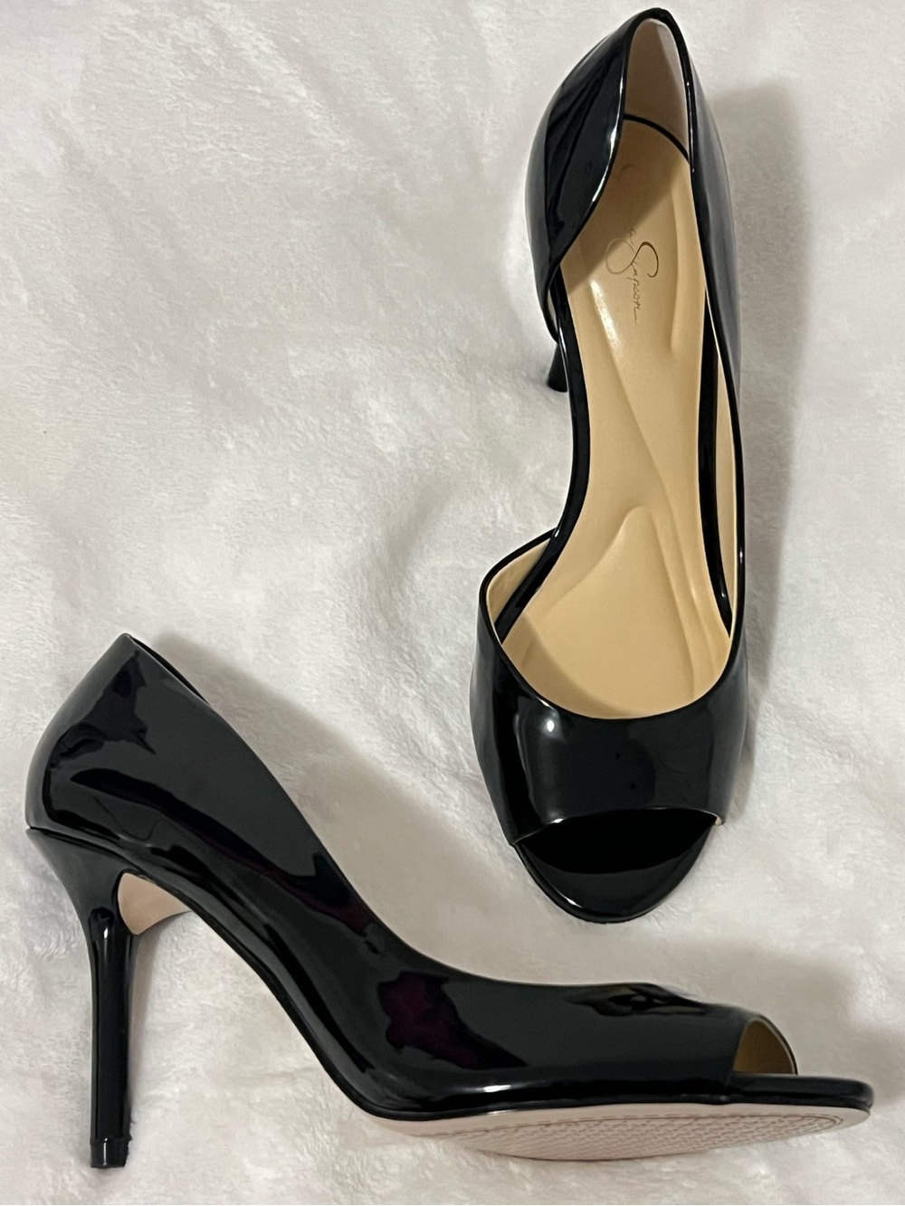 Jessica Simpson Black Patent Peep-Toe Stiletto Heels
